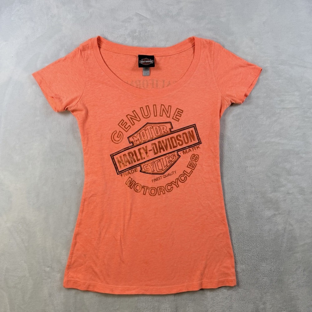 Harley-Davidson Shirt Womens Small Orange Genuine Motorcycles Los Angeles